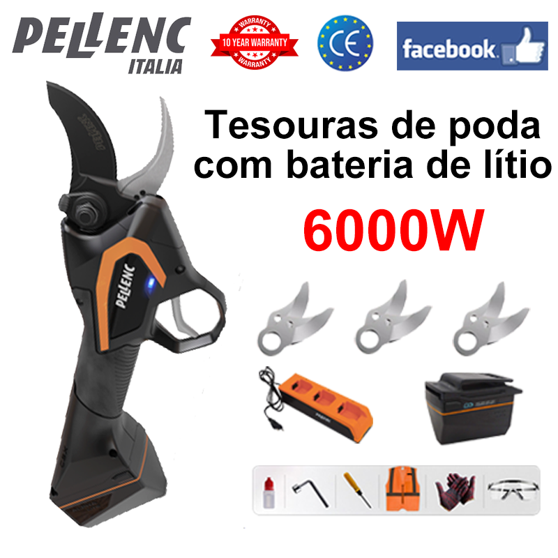 Display de energia LED (16 horas de duração da bateria) Tesoura de jardim com bateria de lítio Motor sem escova de 6000 W + bateria * 1 + carregador + lâmina de liga SK9 * 3 + lubrificante + óculos